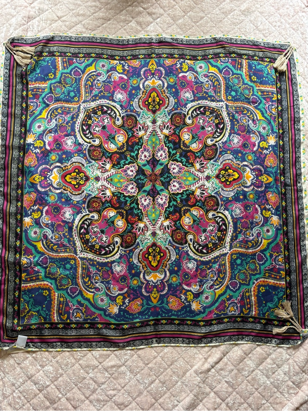 NWT - Johnny Was Hanna Silk Scarf Floral Multi Color Square